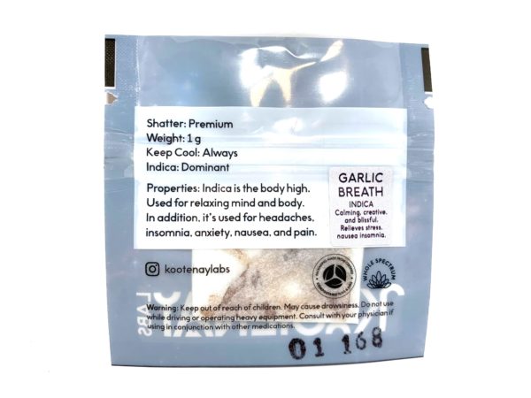 Kootenay Labs - Garlic Breath Shatter packet displayed on Phatnug Canada Online Weed Dispensary